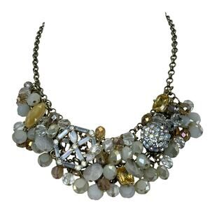 Gold Silver Crystal Cluster Statement Necklace Adjustable 18-21"
